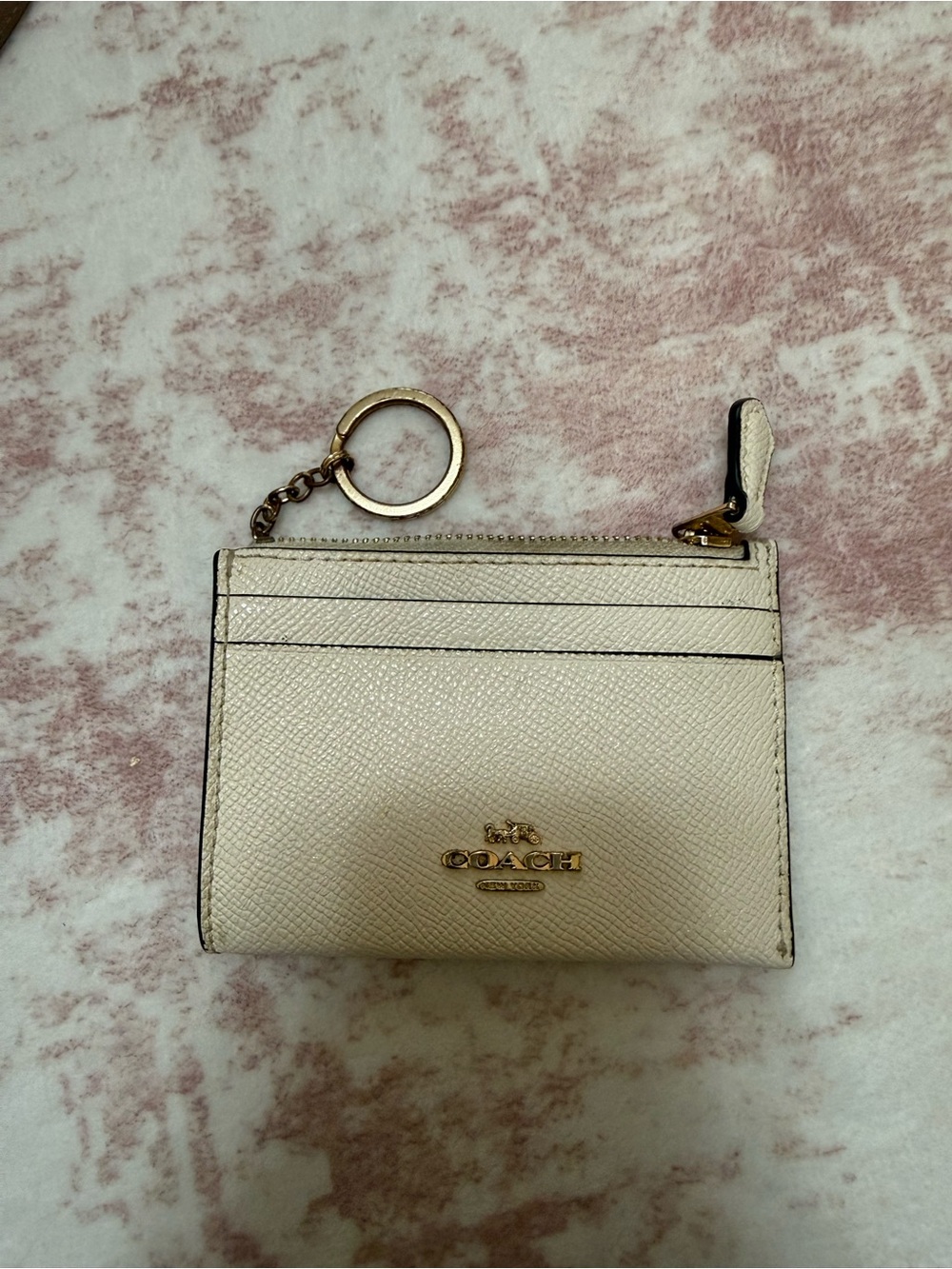 Coach Cream Leather Card Case with Gold Keyring